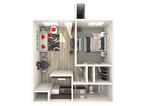 Floor plan for 1 bed, 1 bath, 640 sqft